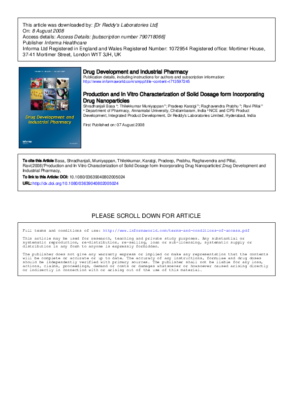 (PDF) Production and In Vitro Characterization of Solid Dosage form ...