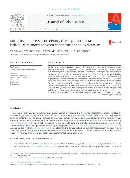 (PDF) Micro-level processes of identity development: Intra- individual ...