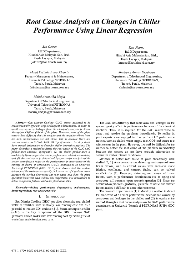 (PDF) Root cause analysis on changes in chiller performance using linear regression Shaharin