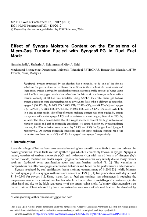 (PDF) Effect of Syngas Moisture Content on the Emissions of Micro-Gas ...