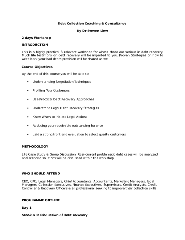 Doc Debt Collection Coaching Consultancy Isma Adieb Academia Edu