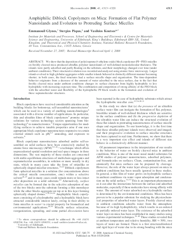 (PDF) Amphiphilic Diblock Copolymers on Mica: Formation of Flat Polymer ...