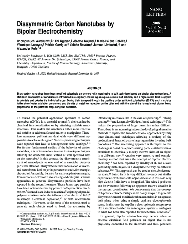 PDF) Dissymmetric Carbon Nanotubes by Bipolar Electrochemistry