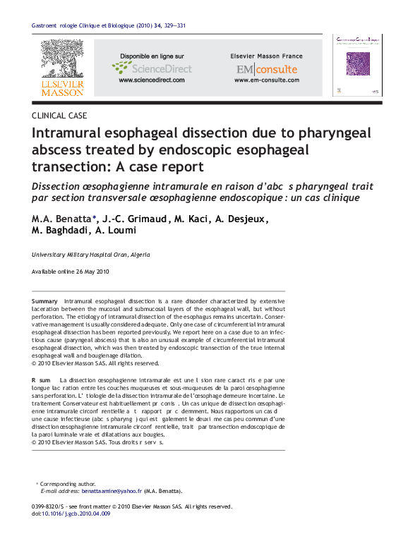 (PDF) Intramural esophageal dissection due to pharyngeal abscess ...