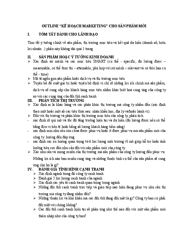 First page of “KẾ HOẠCH MARKETING CHO SẢN PHẨM MỚI”