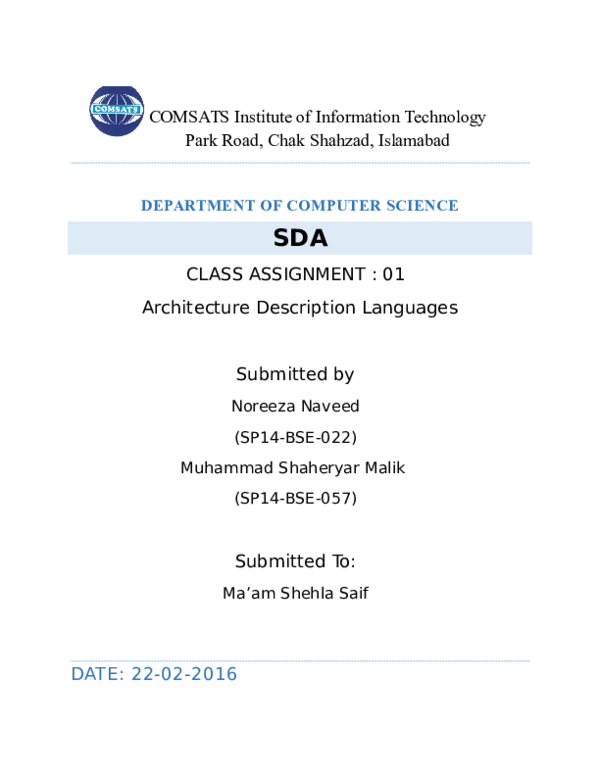 (DOC) A research on some Architecture definition languages Shaheryar Malik Academia.edu
