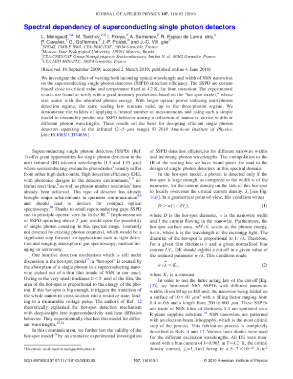 (PDF) Spectral dependency of superconducting single photon detectors