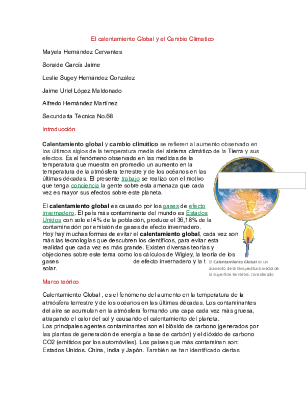 (DOC) El calentamiento Global y el Cambio Climatico | Leslie Hernández ...