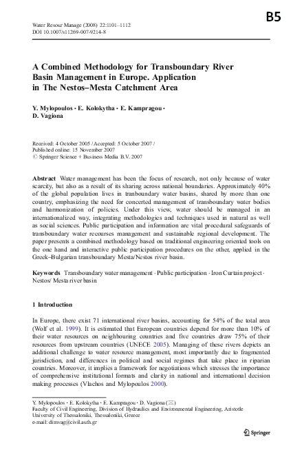 (PDF) A Combined Methodology for Transboundary River Basin Management ...