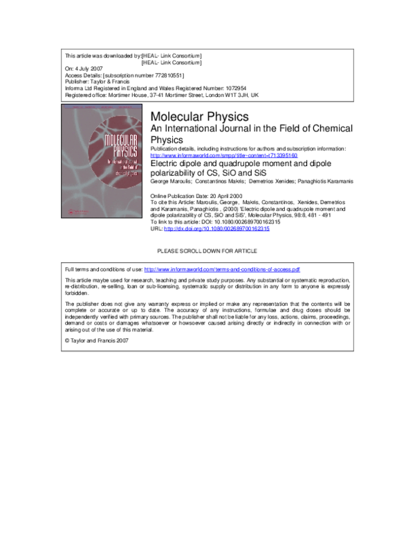 (PDF) Electric dipole and quadrupole moment and dipole polarizability ...