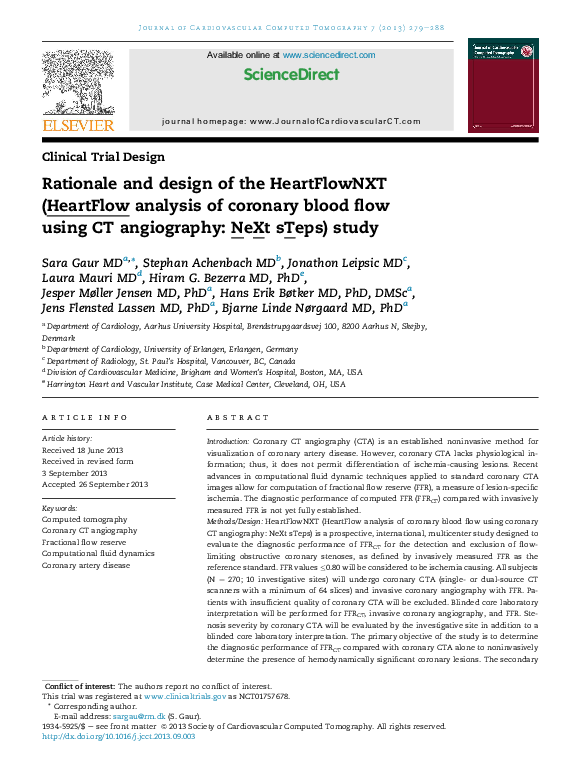 (PDF) Rationale and design of the HeartFlowNXT (HeartFlow analysis of ...