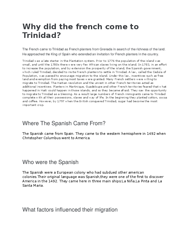(DOC) Why did the french come to Trinidad Roxanne Singh Academia.edu