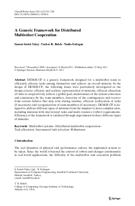 (PDF) A Generic Framework for Distributed Multirobot Cooperation
