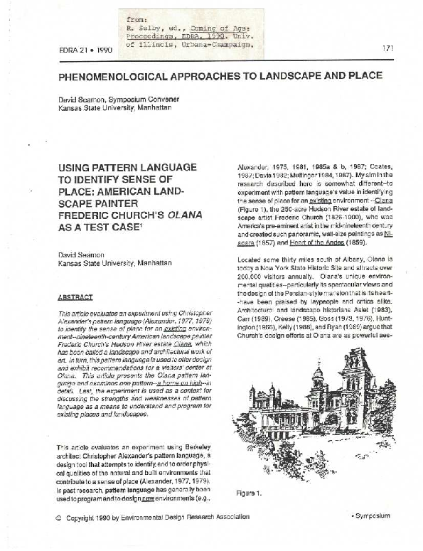 Pdf Using Christopher Alexander S Pattern Language To Identify Sense