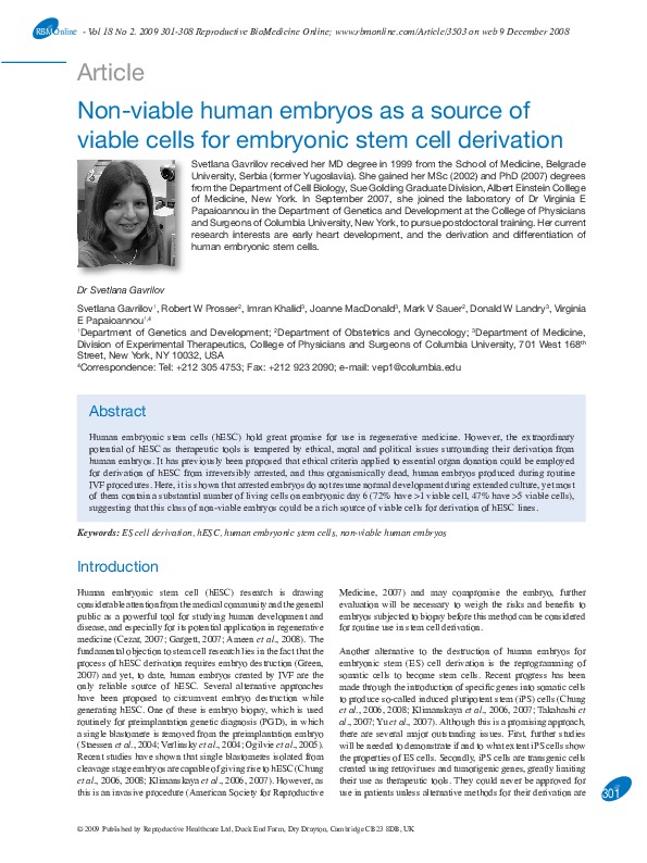 (PDF) Nonviable human embryos as a source of viable cells for embryonic ...
