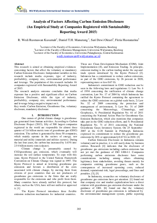 (PDF) Analysis of Factors Affecting Carbon Emission Disclosure (An ...