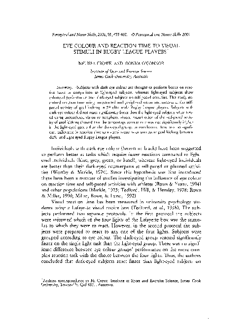 (PDF) Eye Colour and Reaction Time to Visual Stimuli in Rugby League ...