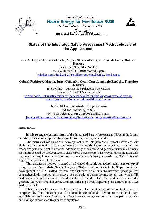 (PDF) Status of the Integrated Safety Assessment Methodology and its ...