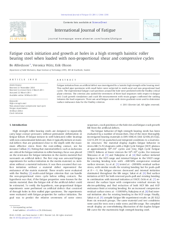 (PDF) Fatigue crack initiation and growth at holes in a high strength ...
