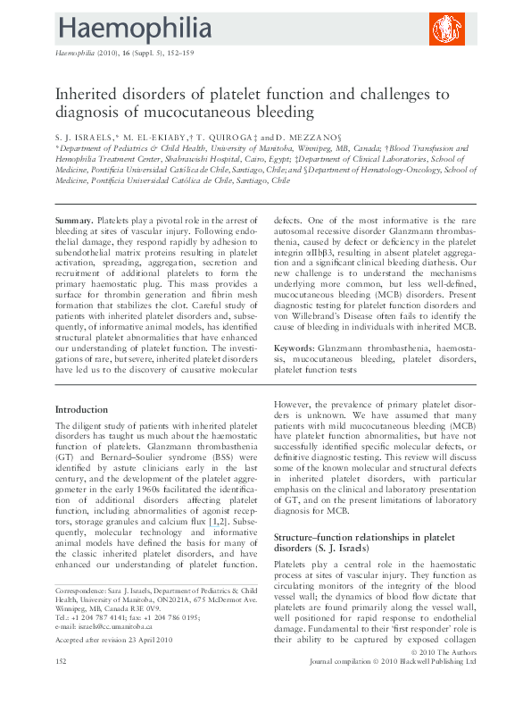 (PDF) Inherited disorders of platelet function and challenges to ...