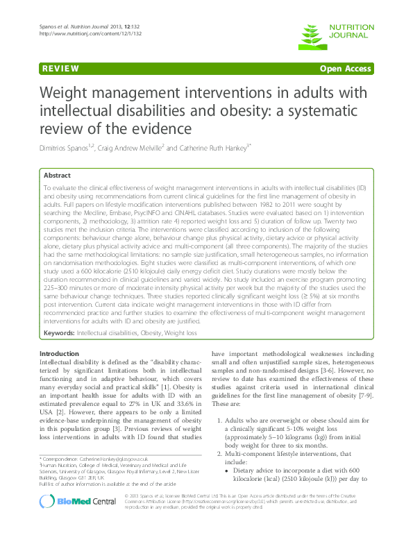 (PDF) Weight management interventions in adults with intellectual