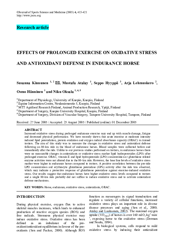 (PDF) Effects of prolonged exercise on oxidative stress and antioxidant