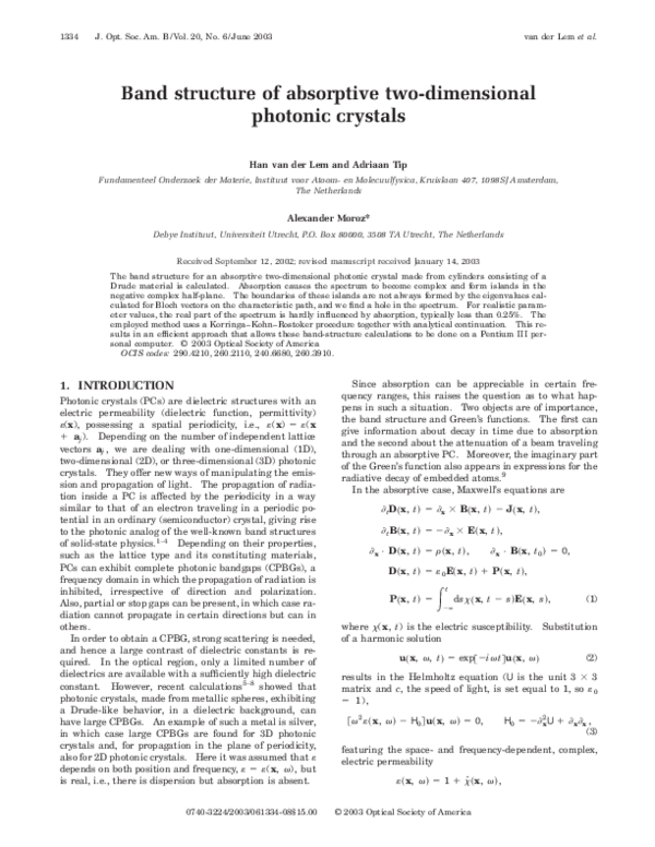 (PDF) Band structure of absorptive two-dimensional photonic crystals