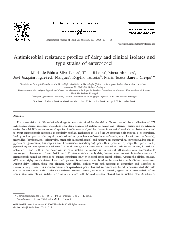 (PDF) Antimicrobial resistance profiles of dairy and clinical isolates ...