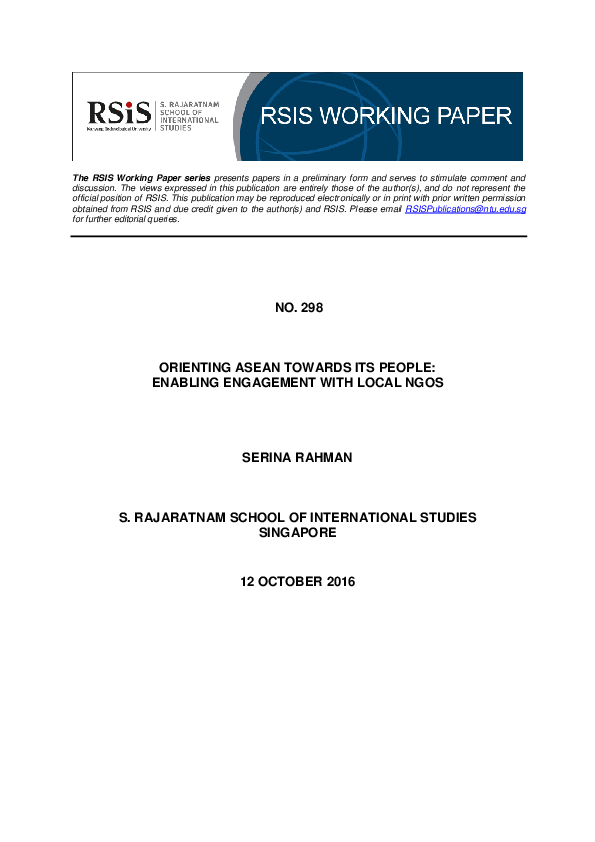 (PDF) Working Paper No. 298 Orienting ASEAN Towards Its People ...