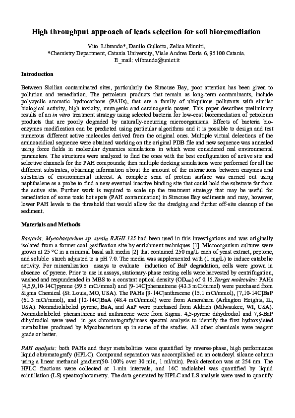 (PDF) High throughput approach of leads selection for soil bioremediation