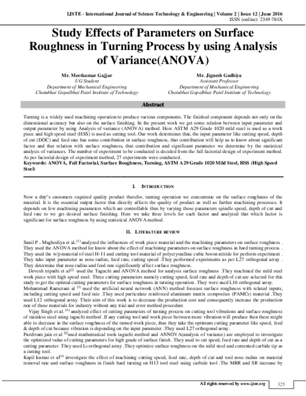 (PDF) Study Effects of Parameters on Surface Roughness in Turning ...