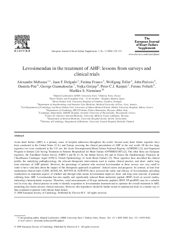 (PDF) Levosimendan in the treatment of AHF: lessons from surveys and ...