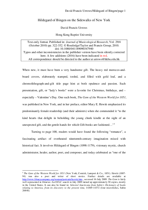 Hildegard of Bingen on the Sidewalks of New York