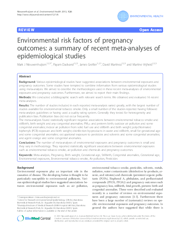 (PDF) Environmental risk factors of pregnancy outcomes: a summary of ...