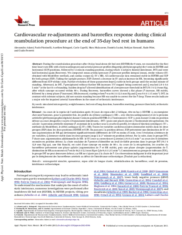 (PDF) Cardiovascular readjustments and baroreflex response during clinical reambulation