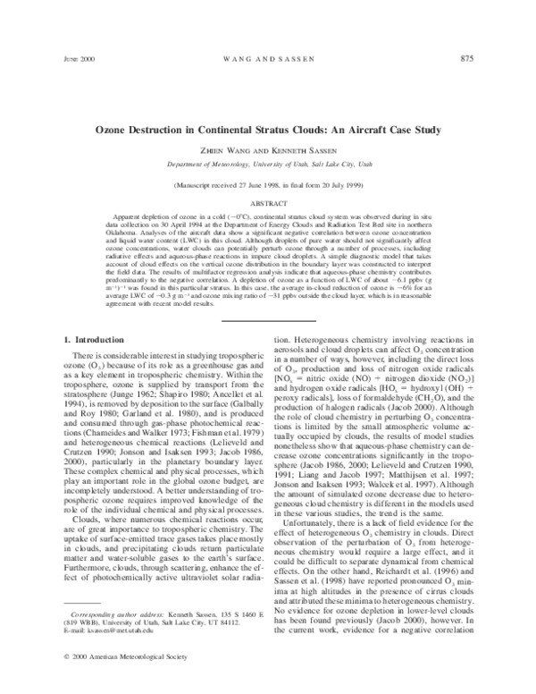 (PDF) Ozone Destruction in Continental Stratus Clouds: An Aircraft Case ...