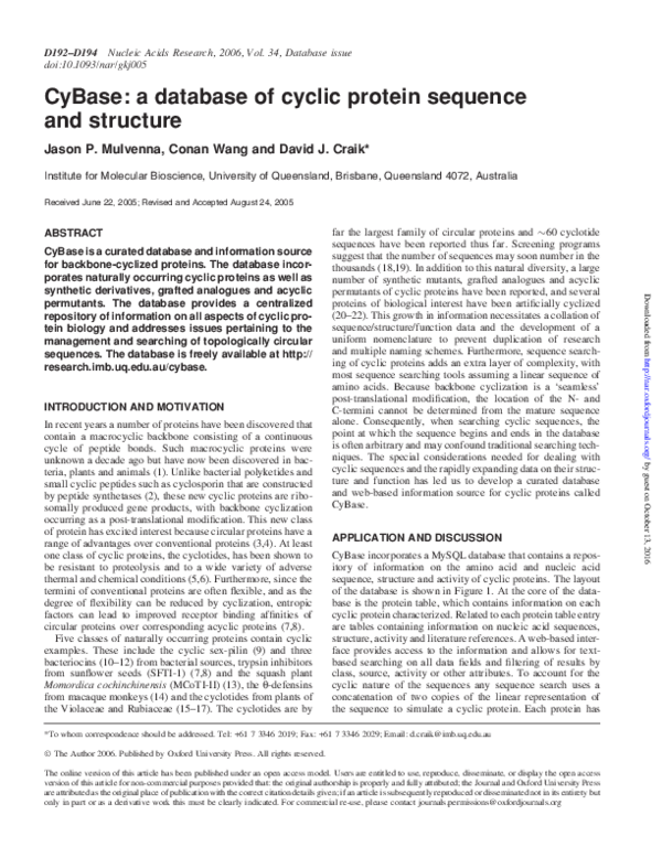 (PDF) CyBase: a database of cyclic protein sequence and structure
