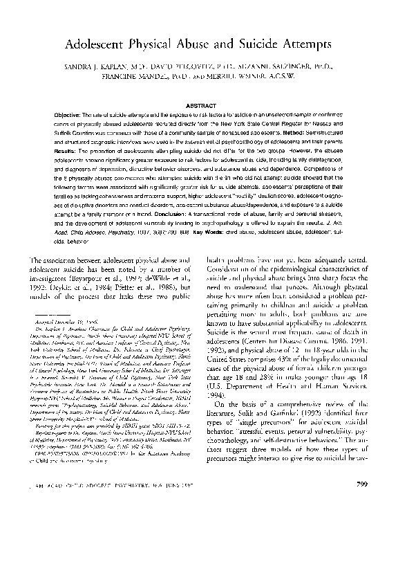(PDF) Adolescent Physical Abuse and Suicide Attempts