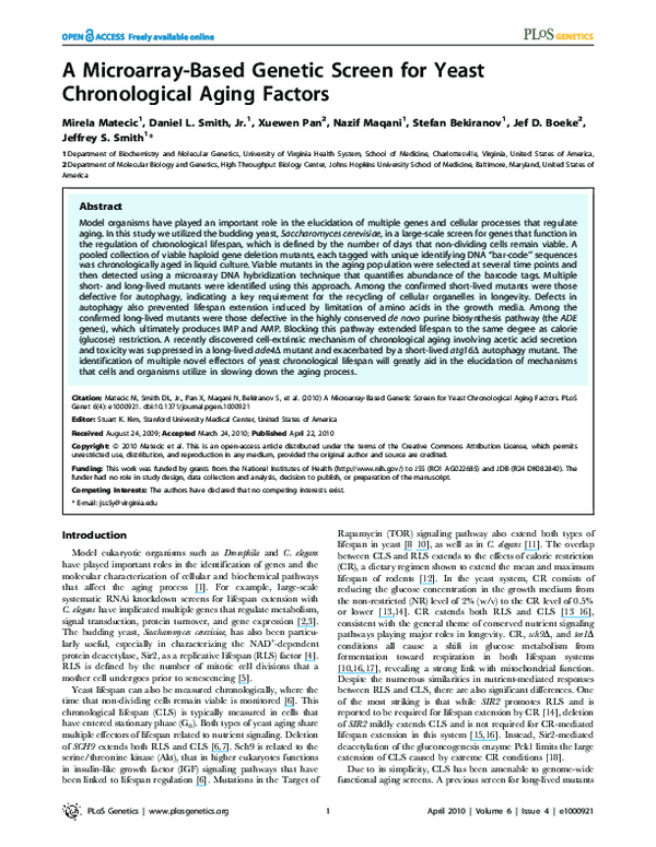 (PDF) A Microarray-Based Genetic Screen for Yeast Chronological Aging ...