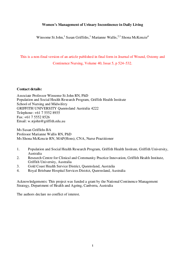 (PDF) Women's management of urinary incontinence in daily living