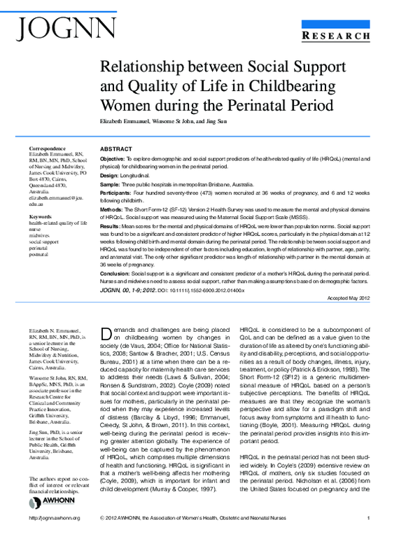 (PDF) Relationship between Social Support and Quality of Life in ...