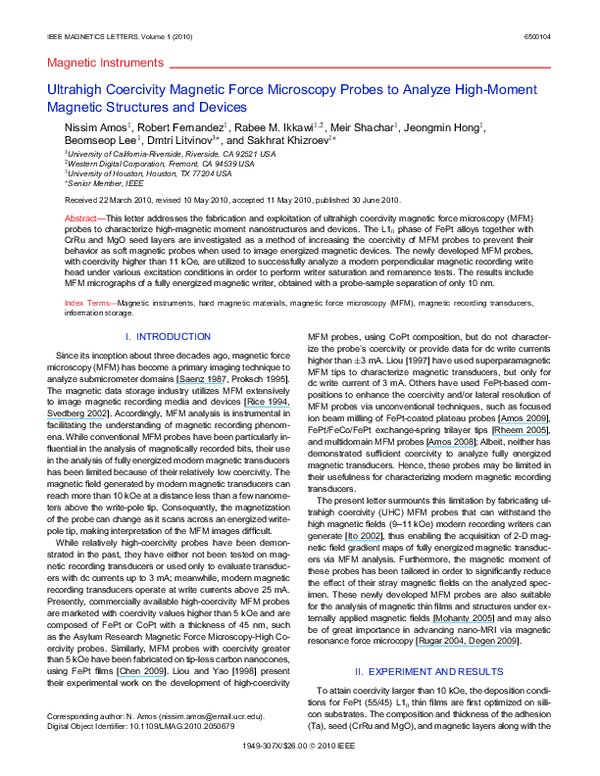 (PDF) Ultrahigh Coercivity Magnetic Force Microscopy Probes to Analyze ...