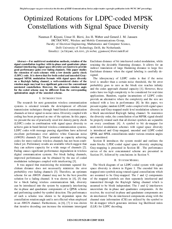 (PDF) Optimized Rotations for LDPC-Coded MPSK Constellations with ...