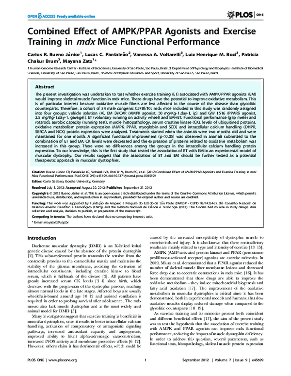 (PDF) Combined Effect of AMPK/PPAR Agonists and Exercise Training in ...