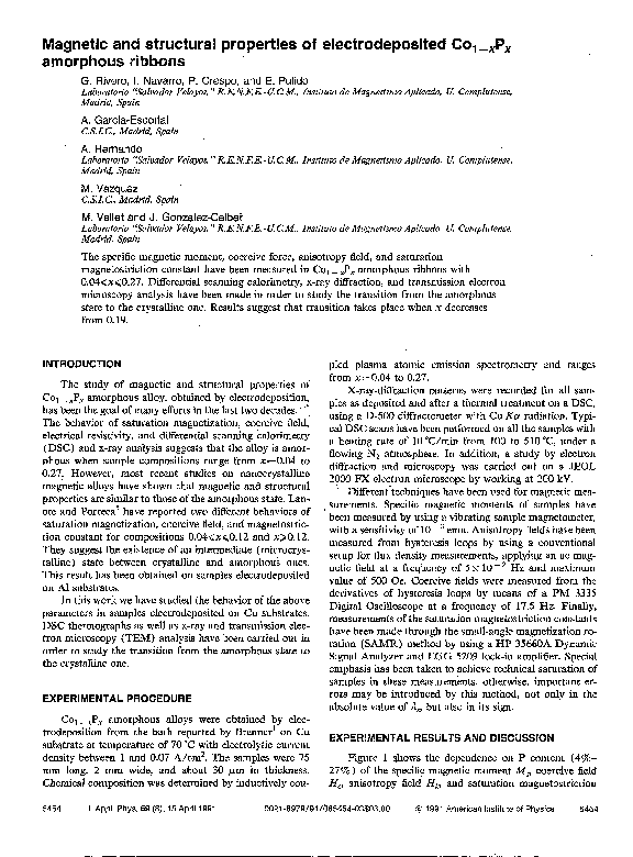 (PDF) Magnetic and structural properties of electrodeposited Co Ni P ...