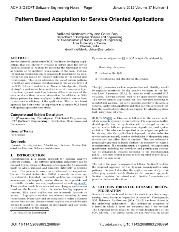 (PDF) Pattern based adaptation for service oriented applications