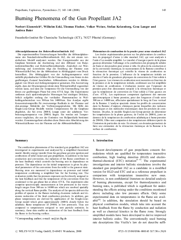 (PDF) Burning Phenomena of the Gun Propellant JA2