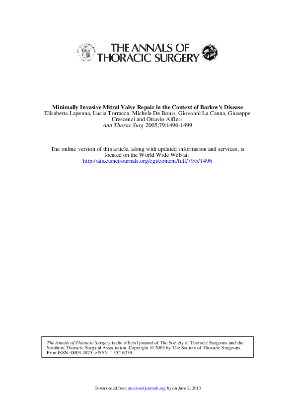 (PDF) Minimally Invasive Mitral Valve Repair in the Context of Barlow's ...