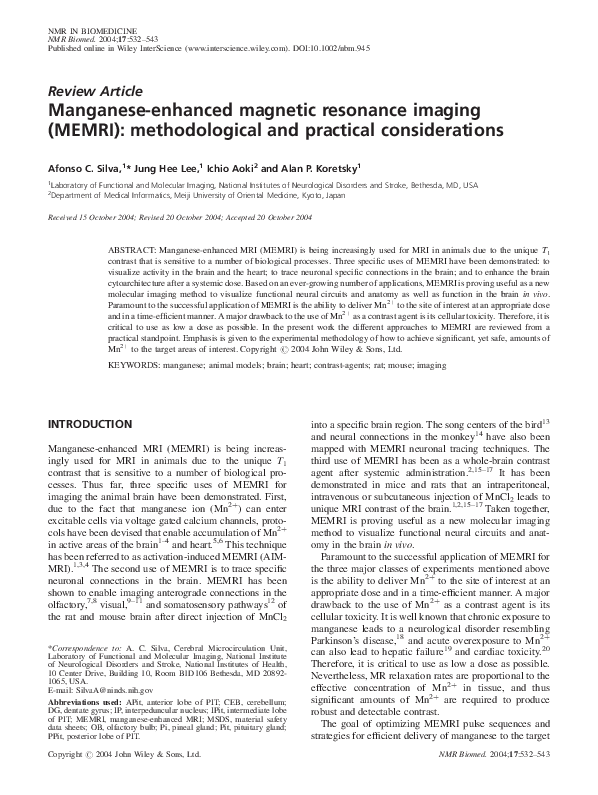 (PDF) Manganese-enhanced magnetic resonance imaging (MEMRI ...