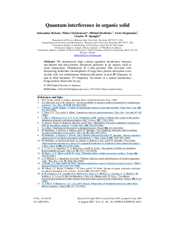(PDF) Quantum interference in organic solid
